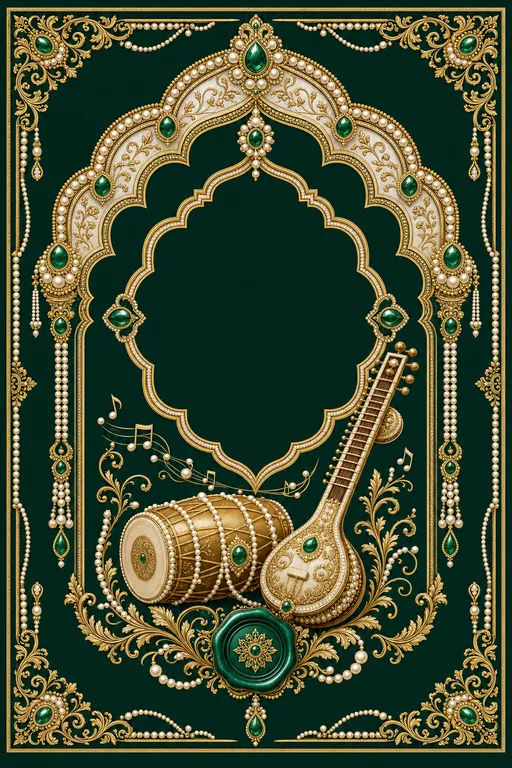Sangeet — Nizami Pearl & Emerald Wedding Suite — Hindu Traditional Sangeet invitation card design from Ayozan