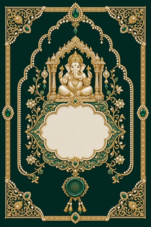 Wedding — Nizami Pearl & Emerald Wedding Suite — Hindu Traditional Wedding invitation card design from Ayozan
