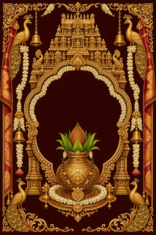 Muhurtham (Kalyanam) — Tamil Temple-Gold Wedding Suite — Tamil Hindu Traditional Muhurtham (Kalyanam) invitation card design from Ayozan