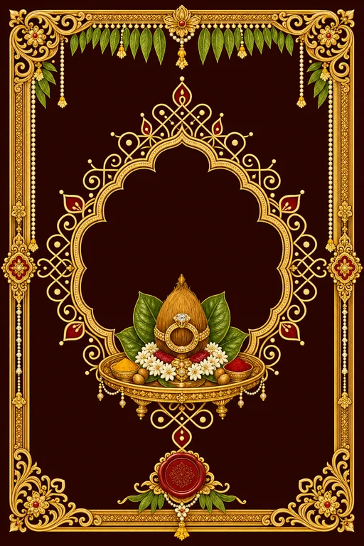 Nischitartham — Telugu Muggu-Gold Wedding Suite — Telugu Hindu Traditional Nischitartham invitation card design from Ayozan