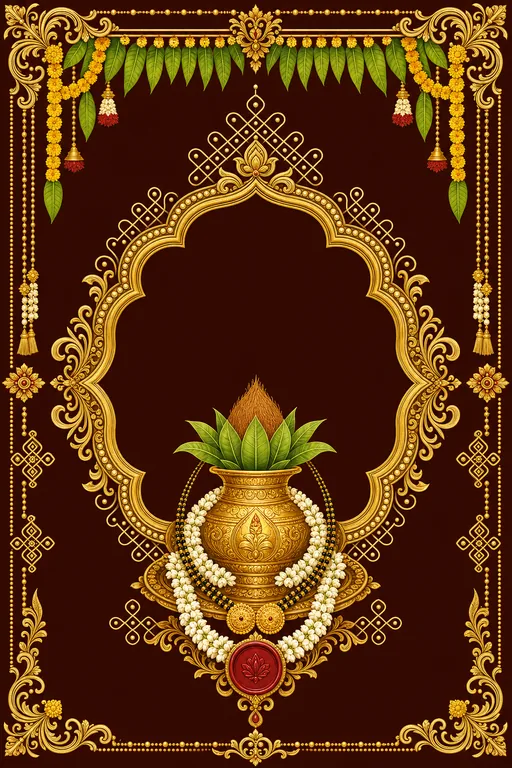 Pelli (Muhurtham) — Telugu Muggu-Gold Wedding Suite — Telugu Hindu Traditional Pelli (Muhurtham) invitation card design from Ayozan