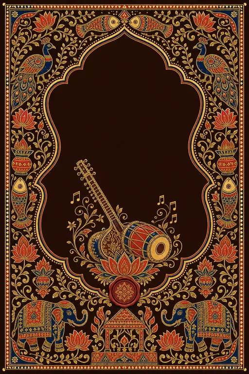 Sangeet — Bihar Madhubani Wedding Suite — Maithili Hindu Traditional Sangeet invitation card design from Ayozan