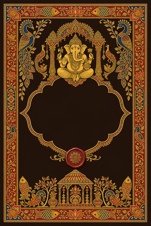 Vivah — Bihar Madhubani Wedding Suite — Maithili Hindu Traditional Vivah invitation card design from Ayozan
