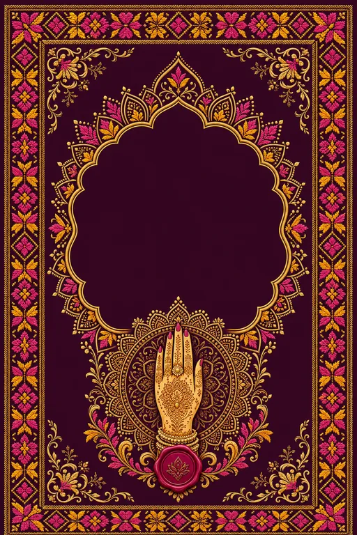 Mehndi — Haryana Bagh-Phulkari Wedding Suite — Hindu Traditional Mehndi invitation card design from Ayozan