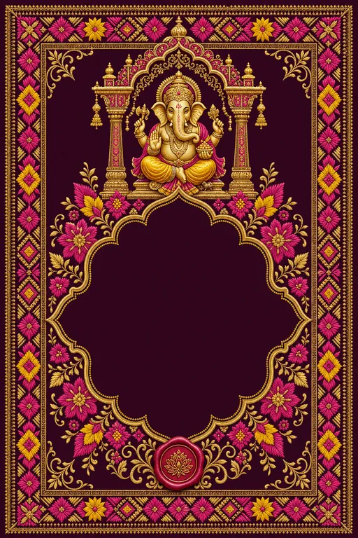 Vivah — Haryana Bagh-Phulkari Wedding Suite — Hindu Traditional Vivah invitation card design from Ayozan