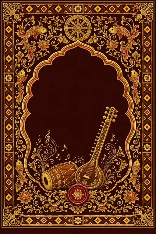 Sangeet — Odisha Pattachitra Wedding Suite — Odia Hindu Traditional Sangeet invitation card design from Ayozan