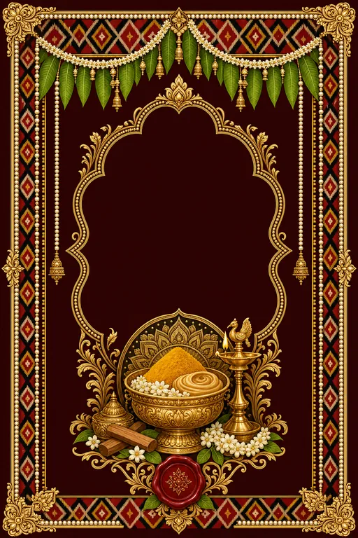 Pasupu (Mangala Snanam) — Andhra Pochampally Ikat Wedding Suite — Telugu Hindu Traditional Pasupu (Mangala Snanam) invitation card design from Ayozan