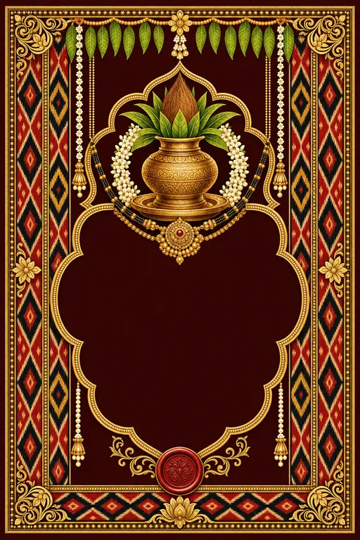 Pelli (Muhurtham) — Andhra Pochampally Ikat Wedding Suite — Telugu Hindu Traditional Pelli (Muhurtham) invitation card design from Ayozan