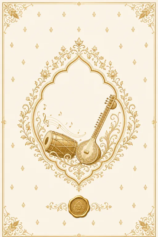 Sangeet — Madhya Pradesh Chanderi — Foil Wedding Suite — Hindu Traditional Sangeet invitation card design from Ayozan