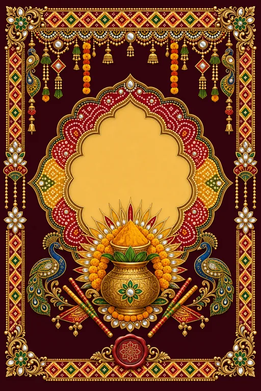 Pithi — Gujarati Bandhani-Patola Wedding Suite — Gujarati Hindu Traditional Pithi invitation card design from Ayozan