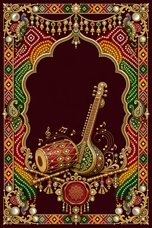 Sangeet / Garba — Gujarati Bandhani-Patola Wedding Suite — Gujarati Hindu Traditional Sangeet / Garba invitation card design from Ayozan