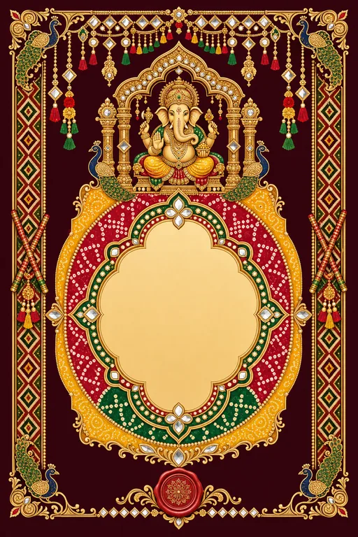 Lagna (Vivah) — Gujarati Bandhani-Patola Wedding Suite — Gujarati Hindu Traditional Lagna (Vivah) invitation card design from Ayozan