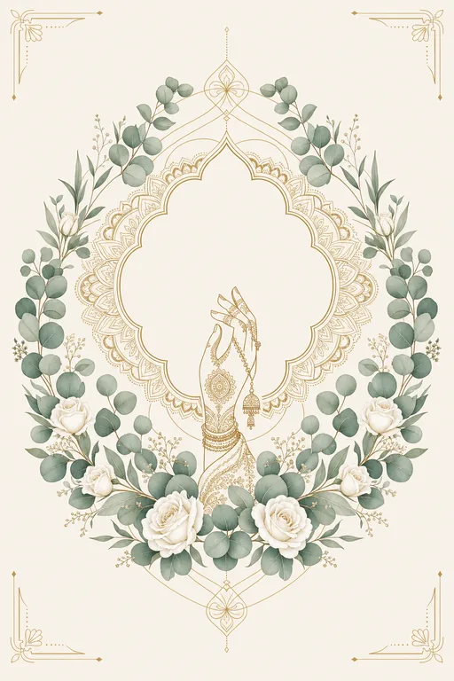 Mehndi — North Modern — Eucalyptus Fusion Wedding Suite — North Indian Hindu Traditional Mehndi invitation card design from Ayozan