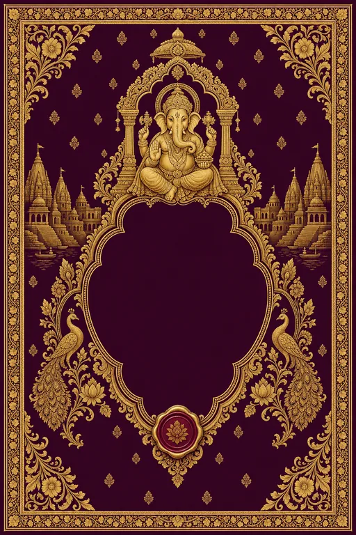 Vivah (Kashi) — UP Banaras — Brocade Wedding Suite — Awadhi Hindu Traditional Vivah (Kashi) invitation card design from Ayozan