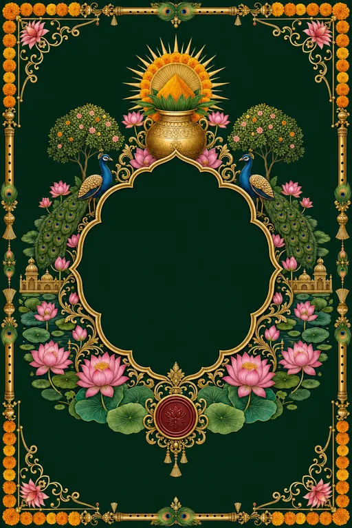 Haldi — UP Braj — Krishna Pichwai Wedding Suite — Awadhi Hindu Traditional Haldi invitation card design from Ayozan