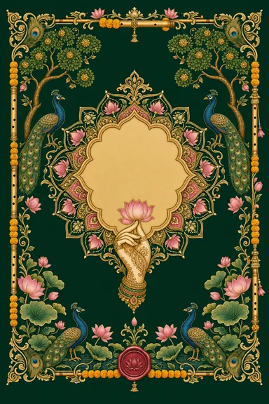 Mehndi — UP Braj — Krishna Pichwai Wedding Suite — Mehndi card design