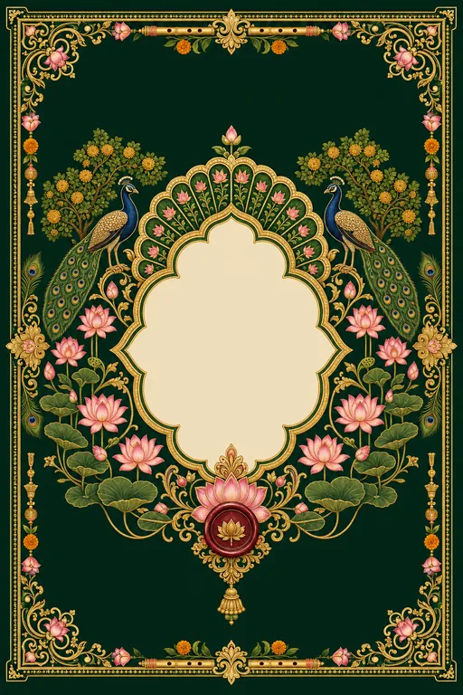 Reception — UP Braj — Krishna Pichwai Wedding Suite — Awadhi Hindu Traditional Reception invitation card design from Ayozan