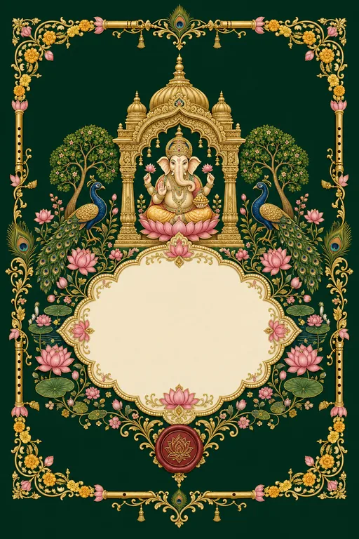 Vivah — UP Braj — Krishna Pichwai Wedding Suite — Awadhi Hindu Traditional Vivah invitation card design from Ayozan