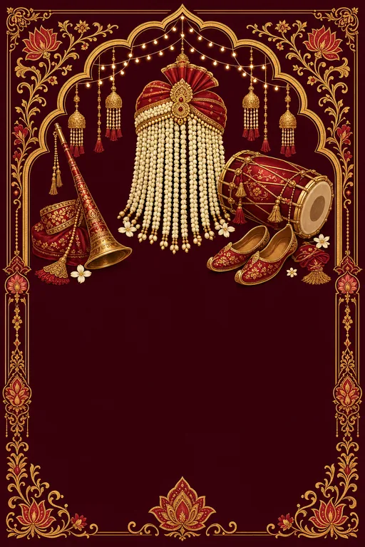 Baraat Night · Heritage — North Indian Hindu Traditional Baraat Welcome invitation card design from Ayozan