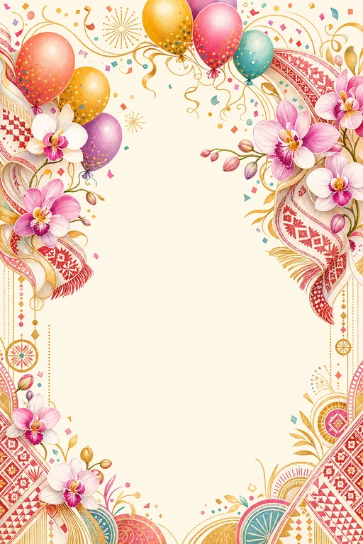 Assamese Birthday Fusion · Fusion — Assamese Hindu Botanical Birthday invitation card design from Ayozan