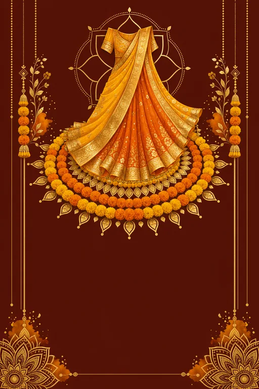 Langa Davani · Fusion — Kannada Hindu Botanical Half Saree Ceremony invitation card design from Ayozan