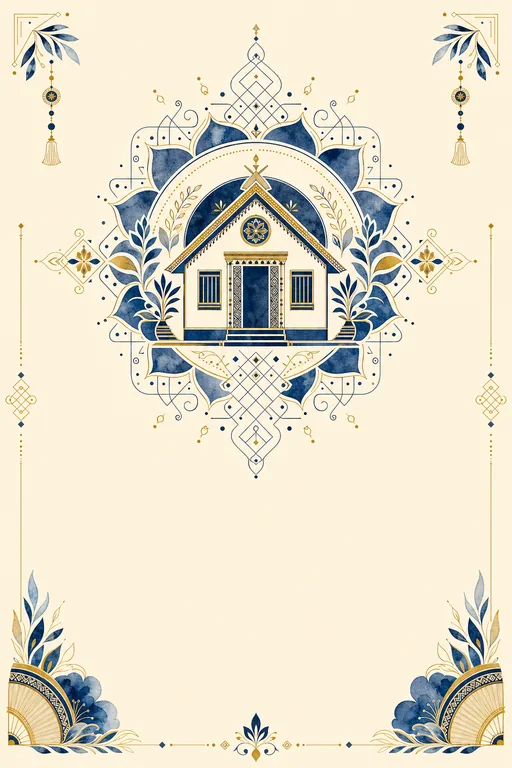 Assamese Housewarming · Fusion — Assamese Hindu Botanical Housewarming invitation card design from Ayozan