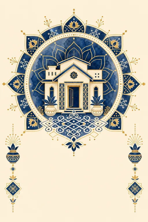 Gujarati Griha Pravesh · Fusion — Gujarati Hindu Botanical Housewarming invitation card design from Ayozan