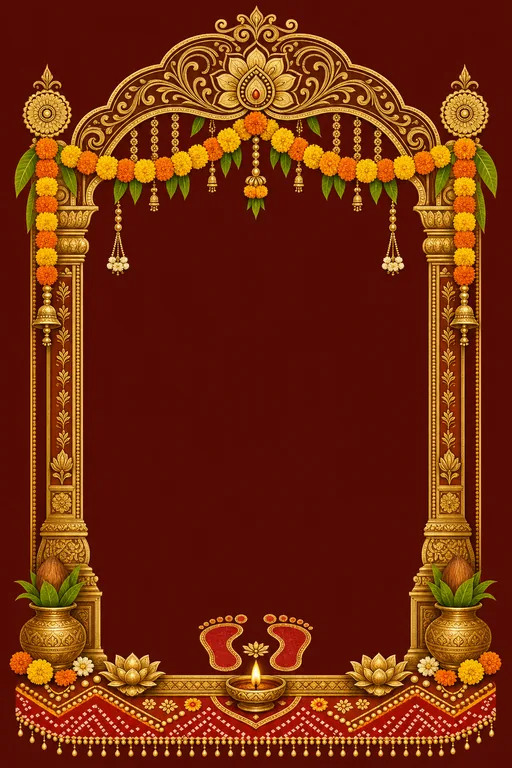 Gujarati Griha Pravesh · Heritage — Gujarati Hindu Traditional Housewarming invitation card design from Ayozan