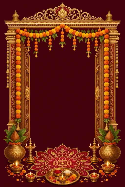 Griha Pravesh · Heritage — North Indian Hindu Traditional Housewarming invitation card design from Ayozan