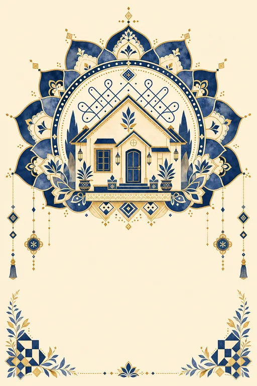 Punjabi Housewarming · Fusion — Punjabi Hindu Botanical Housewarming invitation card design from Ayozan
