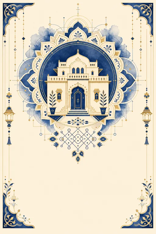 Rajasthani Griha Pravesh · Fusion — Rajasthani Hindu Botanical Housewarming invitation card design from Ayozan