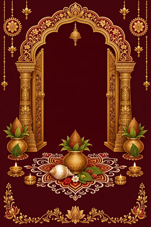Griho Probesh · Heritage — Bengali Hindu Traditional Housewarming invitation card design from Ayozan