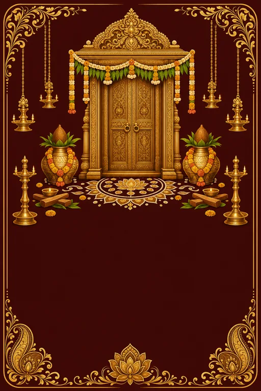 Kannada Gruhapravesha · Heritage — Kannada Hindu Traditional Housewarming invitation card design from Ayozan
