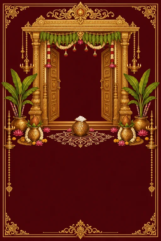 Telugu Gruhapravesham · Heritage — Telugu Hindu Traditional Housewarming invitation card design from Ayozan