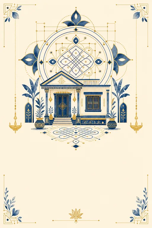 Tamil Gruhapravesham · Fusion — Tamil Hindu Botanical Housewarming invitation card design from Ayozan