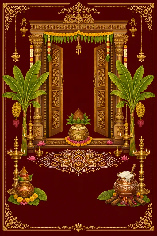 Tamil Gruhapravesham · Heritage — Tamil Hindu Traditional Housewarming invitation card design from Ayozan
