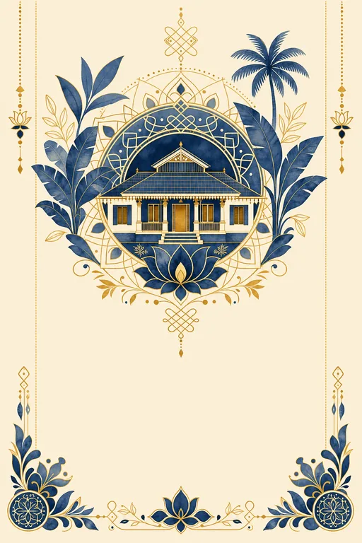 Kerala Housewarming · Fusion — Malayalam Hindu Botanical Housewarming invitation card design from Ayozan