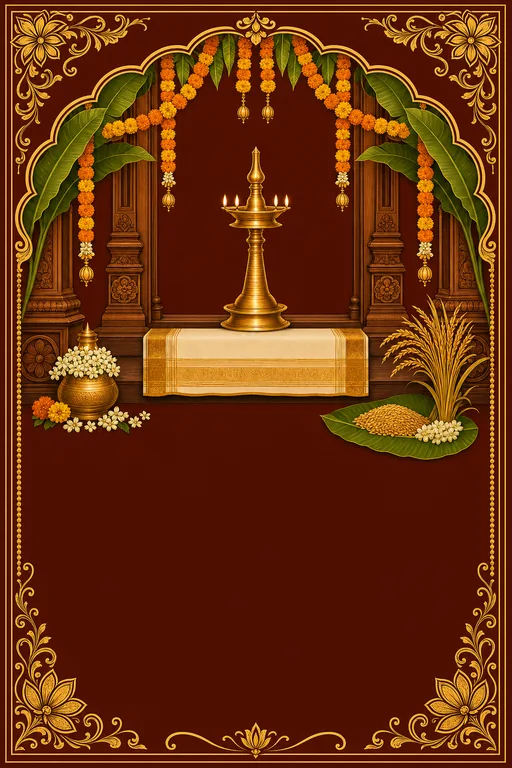Kerala Housewarming · Heritage — Malayalam Hindu Traditional Housewarming invitation card design from Ayozan