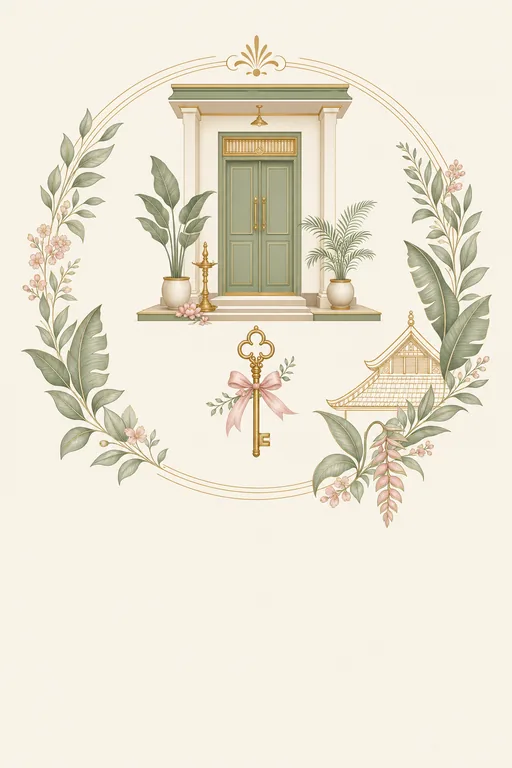 Kerala Housewarming · Modern — Malayalam Hindu Modern Housewarming invitation card design from Ayozan
