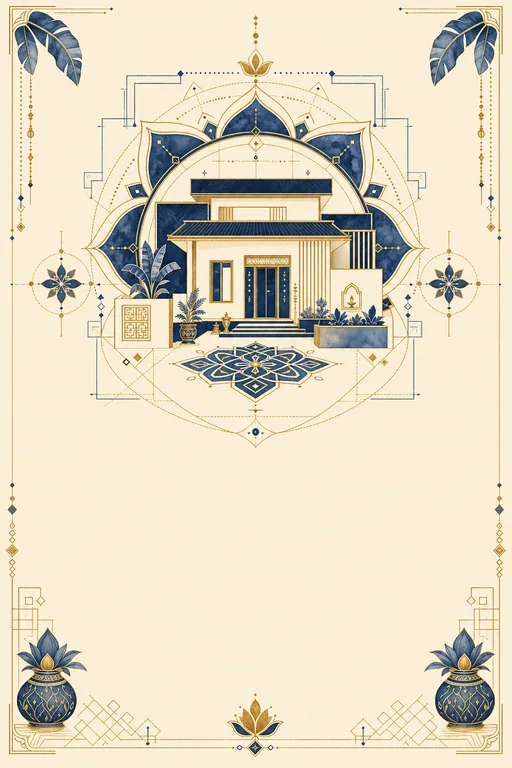 Vastu Shanti · Fusion — Marathi Hindu Botanical Housewarming invitation card design from Ayozan