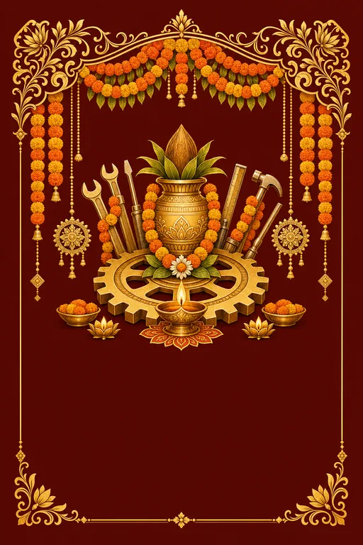 Factory Inauguration · Heritage — Hindu Traditional Shop Inauguration invitation card design from Ayozan