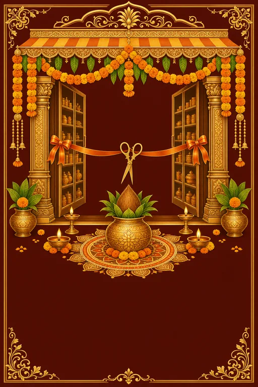 Shop Inauguration · Heritage — Hindu Traditional Shop Inauguration invitation card design from Ayozan