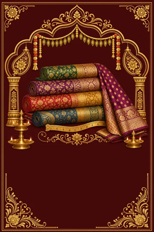 Textile Showroom · Heritage — North Indian Hindu Traditional Shop Inauguration invitation card design from Ayozan