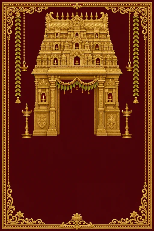 Gopuram Gold Relief · Heritage — Tamil Hindu Traditional Wedding invitation card design from Ayozan