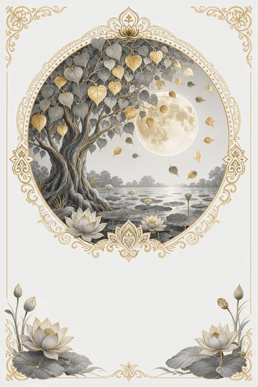 Bodhi Full Moon · Heritage — Buddhist Traditional Buddha Purnima invitation card design from Ayozan