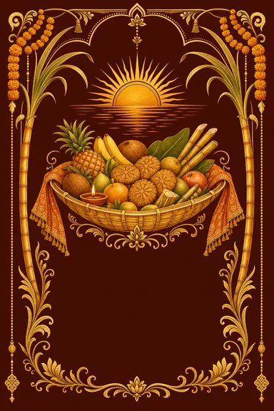 Arghya at Dawn — Chhath Puja greeting card design