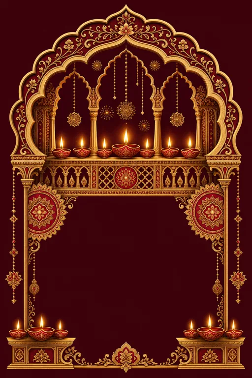 Jharokha Diyas · Heritage — Hindu Traditional Diwali invitation card design from Ayozan