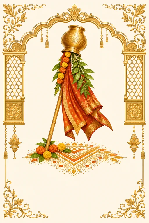 Gudi at the Window · Heritage — Marathi Hindu Traditional Gudi Padwa invitation card design from Ayozan