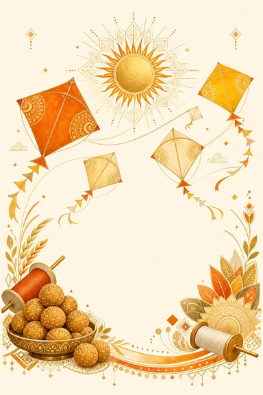 Uttarayan Skies · Fusion — Makar Sankranti card design