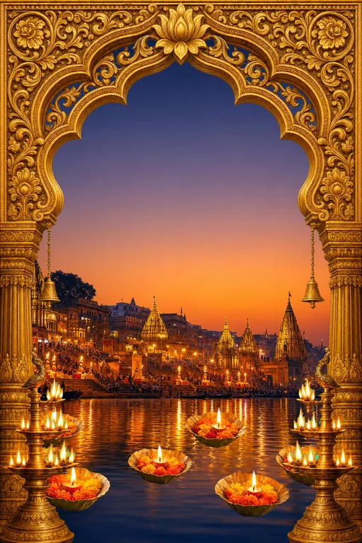 Banaras Ghat Evening — Living Invitation — North Indian Hindu Traditional Wedding invitation card design from Ayozan